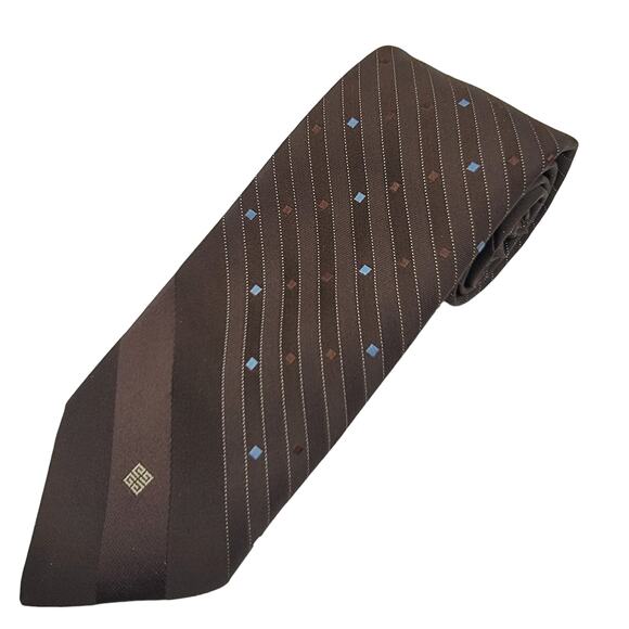 VINTAGE Givenchy Marshall Field & Company Brown Geometric Silk Blend Tie - Picture 1 of 9